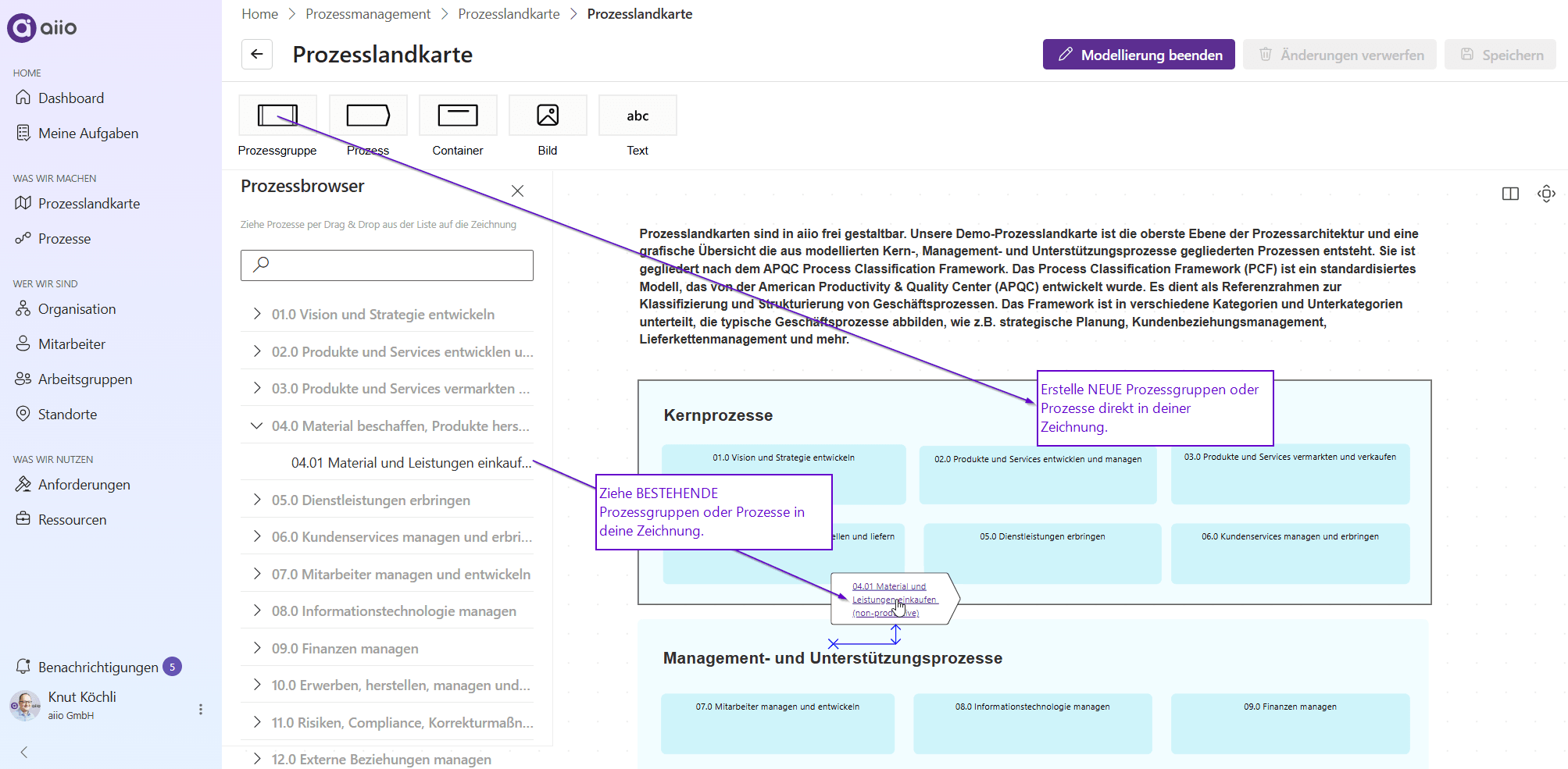 Create and edit process maps | aiio Documentation